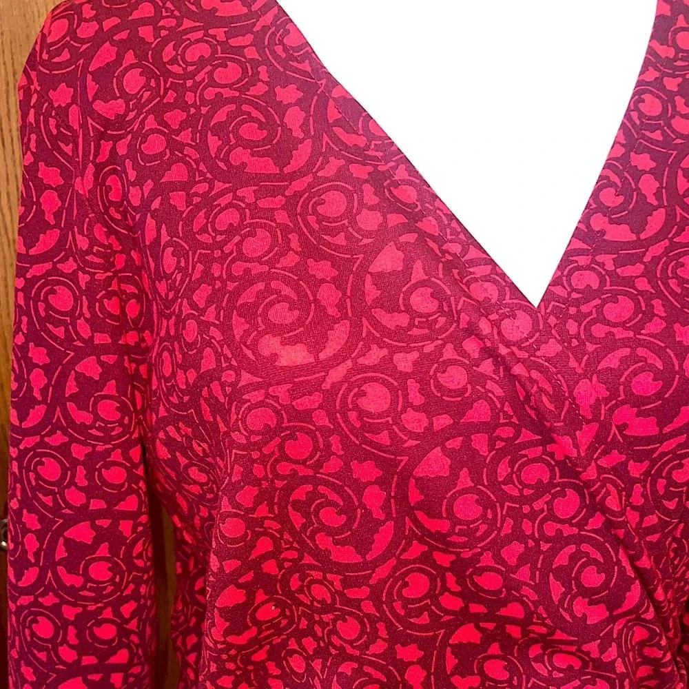 3/4 sleeve faux wrap dress, paisley like print. Lands End, - Picture 5 of 6